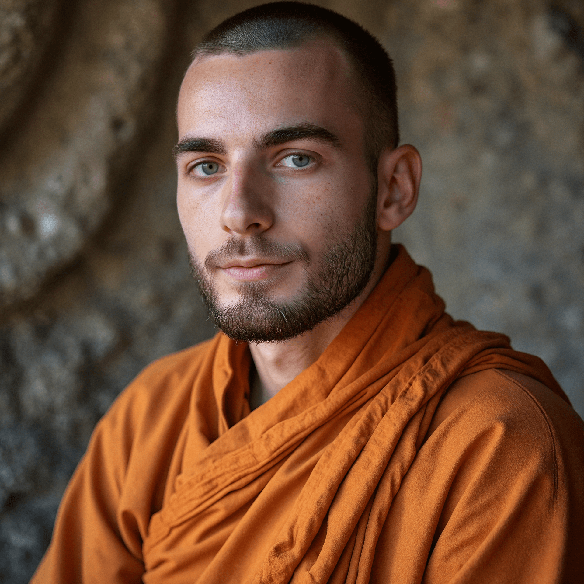 Me as a shaolin monk with a stone wall in the background