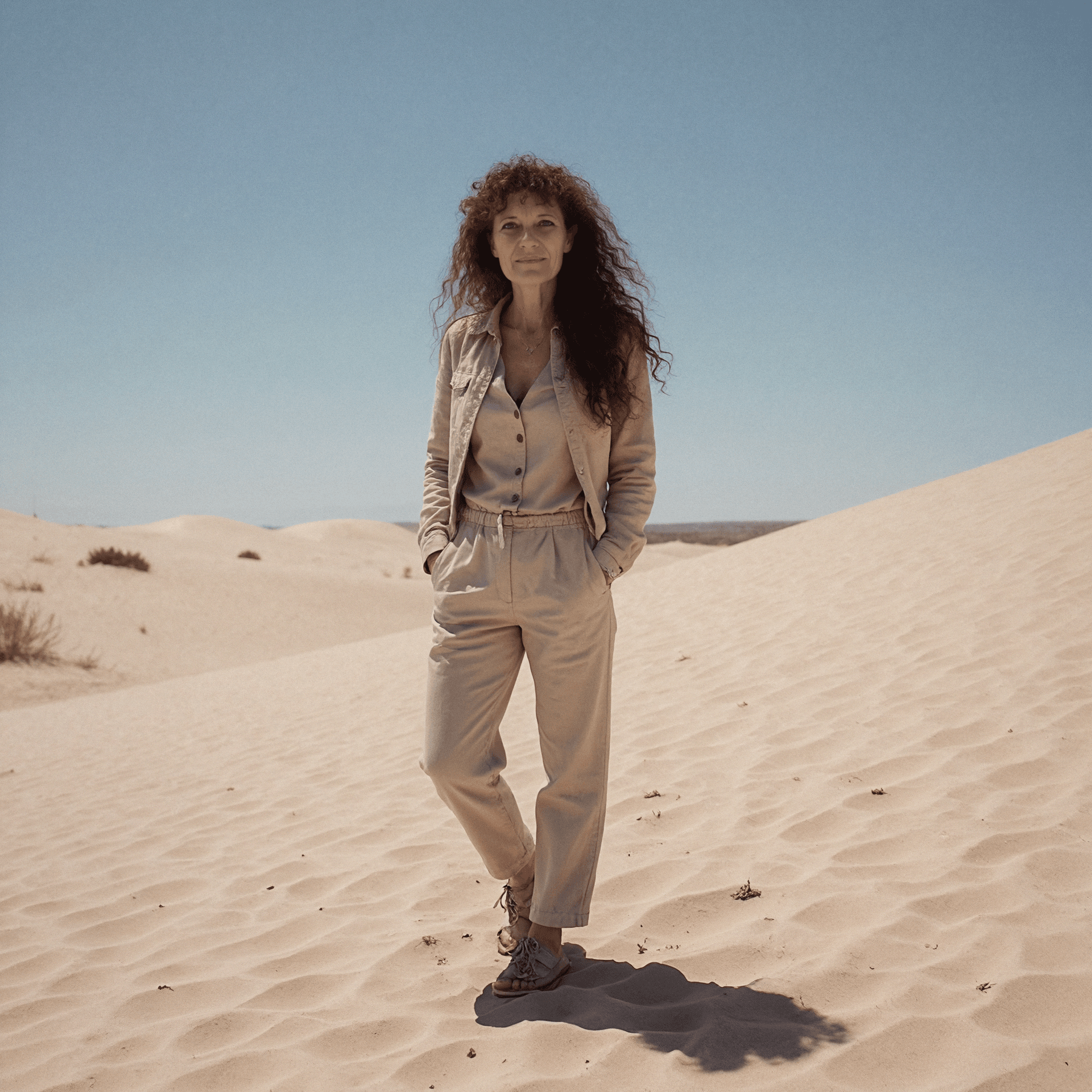 Me wearing a beige combi in the middle of the desert